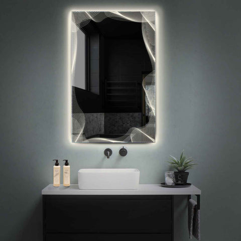Miroir LED Vertical | Sans Boutons Tactiles | Lumière blanche neutre - Reyze Série Simetria Modèle 3