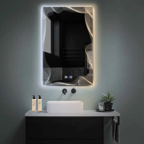 Miroir LED Vertical | boutons tactiles | Fonction Anti-Buée | Température de couleur réglable - Reyze Série Simetria Modèle 3
