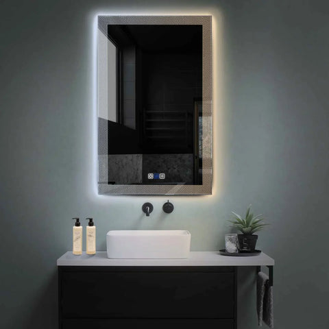 Miroir LED Vertical | boutons tactiles | Fonction Anti-Buée | Température de couleur réglable - Reyze Série Simetria Modèle 4