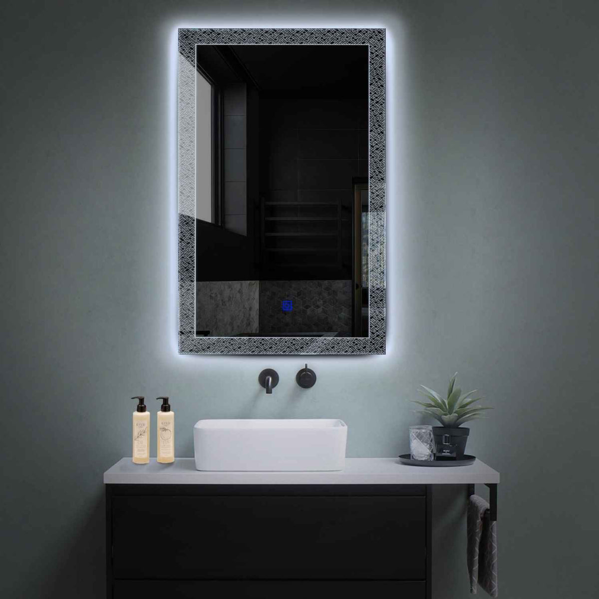 Miroir LED Vertical | Bouton Tactile | Lumière blanche froide - Reyze Série Simetria Modèle 5