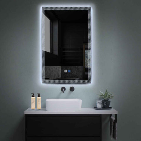 Miroir LED Vertical | boutons tactiles | Fonction Anti-Buée | Lumière blanche froide - Reyze Série Simetria Modèle 7