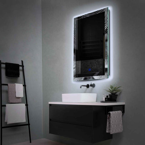Miroir LED Vertical | Bouton Tactile | Lumière blanche froide - Reyze Série Simetria Modèle 8