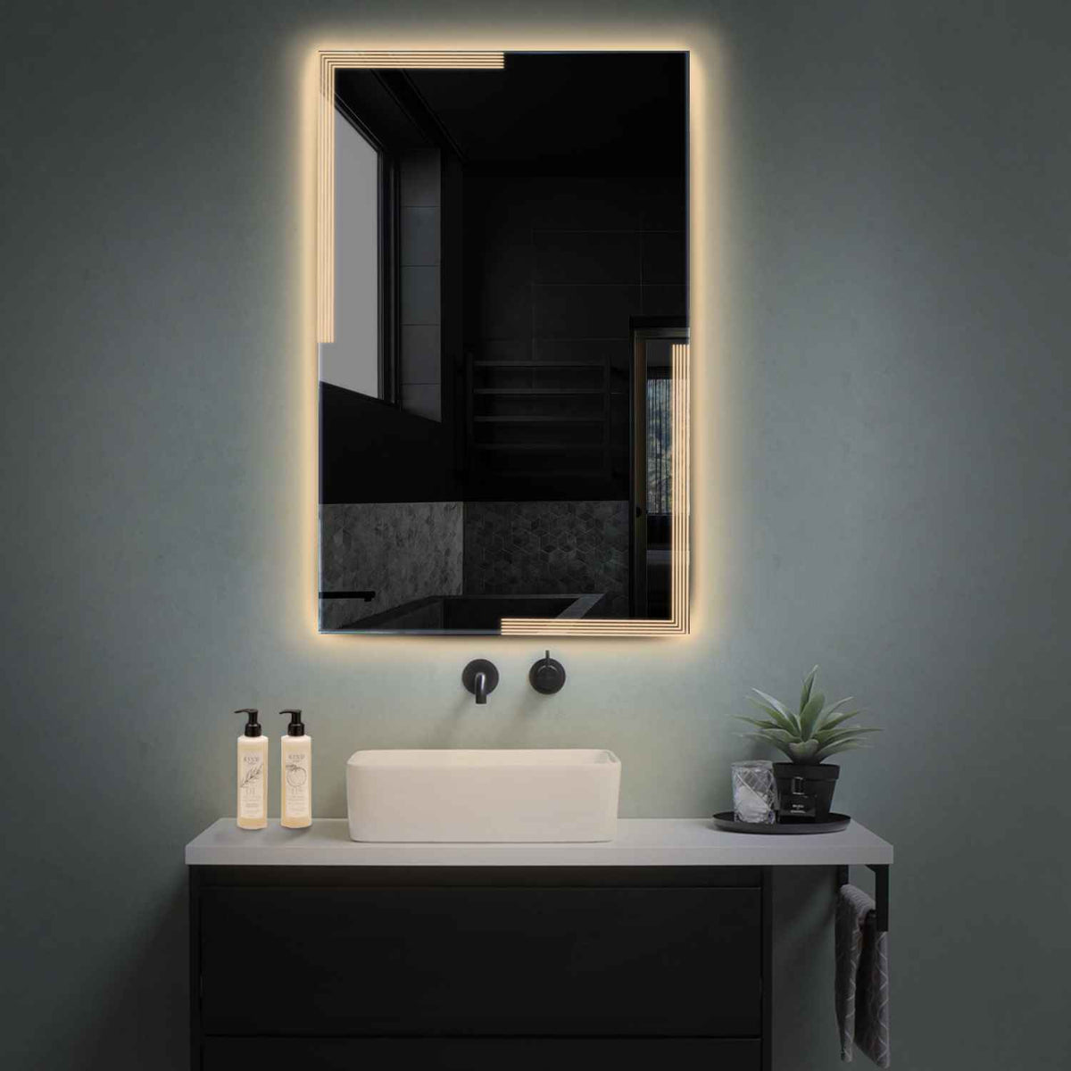 Miroir LED Vertical | Sans Boutons Tactiles | Lumière Blanche Chaude - Reyze Série Edge Modèle 2