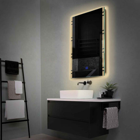 Miroir LED Vertical | Bouton Tactile | Lumière Blanche Chaude - Reyze Série Edge Modèle 3