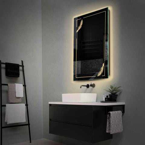 Miroir LED Vertical | Sans Boutons Tactiles | Lumière Blanche Chaude - Reyze Série Good Vibes Modèle 2