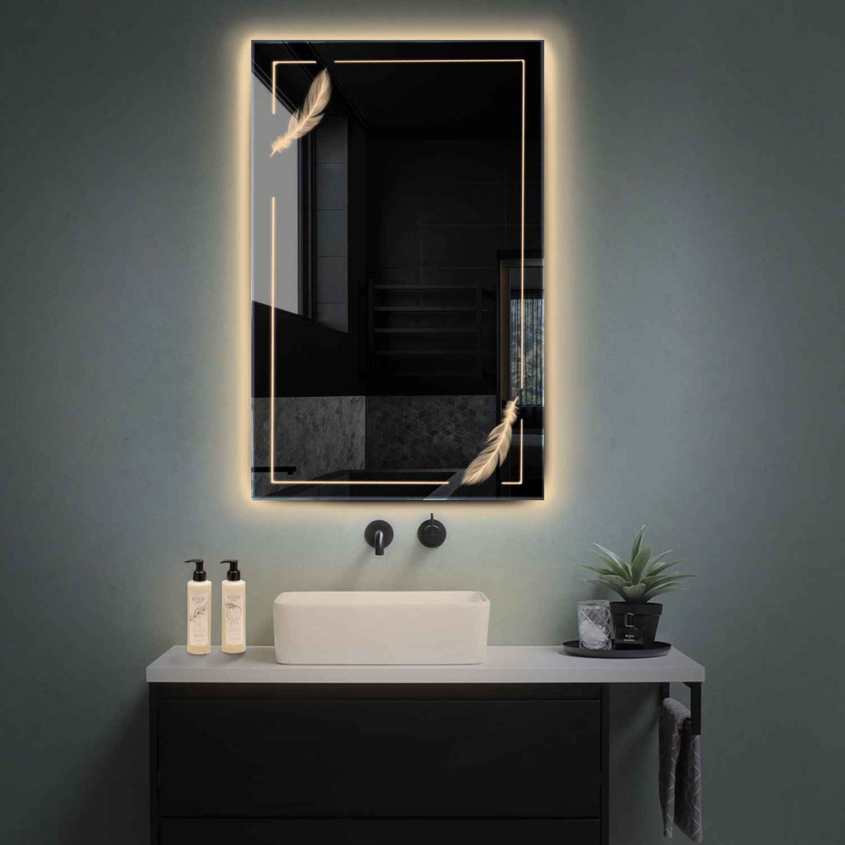 Miroir LED Vertical | Sans Boutons Tactiles | Lumière Blanche Chaude - Reyze Série Good Vibes Modèle 2