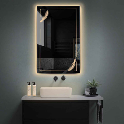 Miroir LED Vertical | Sans Boutons Tactiles | Lumière Blanche Chaude - Reyze Série Good Vibes Modèle 2