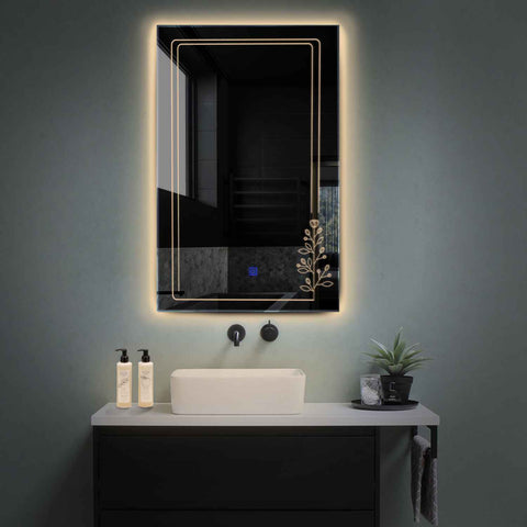 Miroir LED Vertical | Bouton Tactile | Lumière Blanche Chaude - Reyze Série Good Vibes Modèle 3