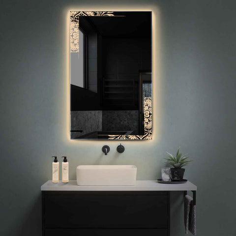 Miroir LED Vertical | Sans Boutons Tactiles | Lumière Blanche Chaude - Reyze Série Good Vibes Modèle 4