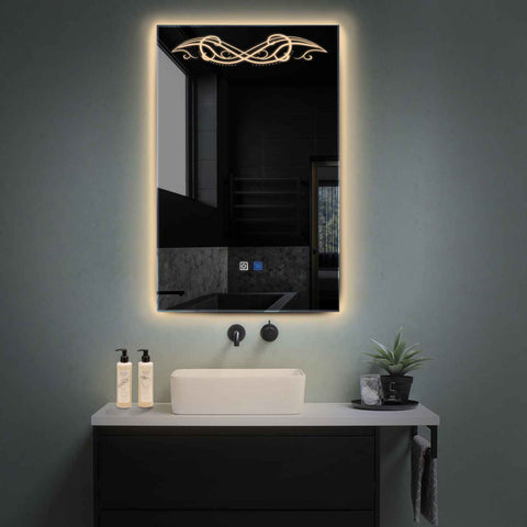 Miroir LED Vertical | boutons tactiles | Fonction Anti-Buée | Lumière Blanche Chaude - Reyze Série Good Vibes Modèle 6