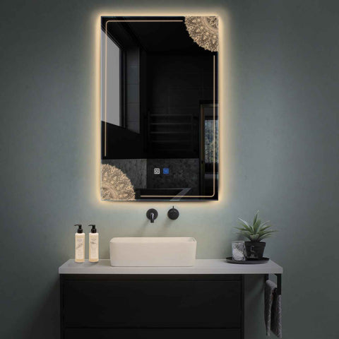 Miroir LED Vertical | boutons tactiles | Fonction Anti-Buée | Lumière Blanche Chaude - Reyze Série Good Vibes Modèle 7
