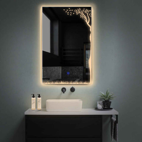 Miroir LED Vertical | Bouton Tactile | Lumière Blanche Chaude - Reyze Série Good Vibes Modèle 8