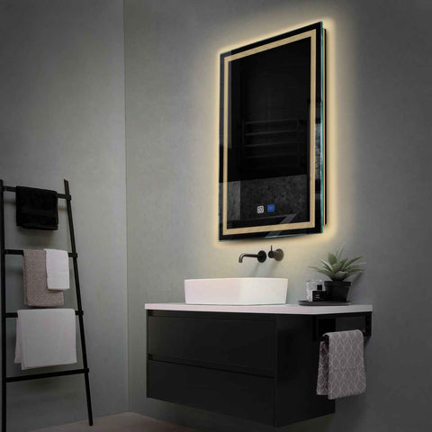 Miroir LED Vertical | boutons tactiles | Fonction Anti-Buée | Lumière Blanche Chaude - Reyze Série Minimal Modèle 1