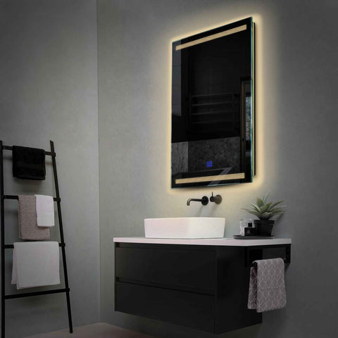Miroir LED Vertical | Bouton Tactile | Lumière Blanche Chaude - Reyze Série Minimal Modèle 8