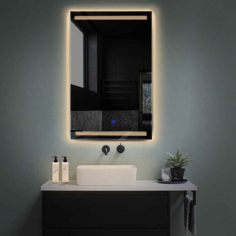 Miroir LED Vertical | Bouton Tactile | Lumière Blanche Chaude - Reyze Série Minimal Modèle 8