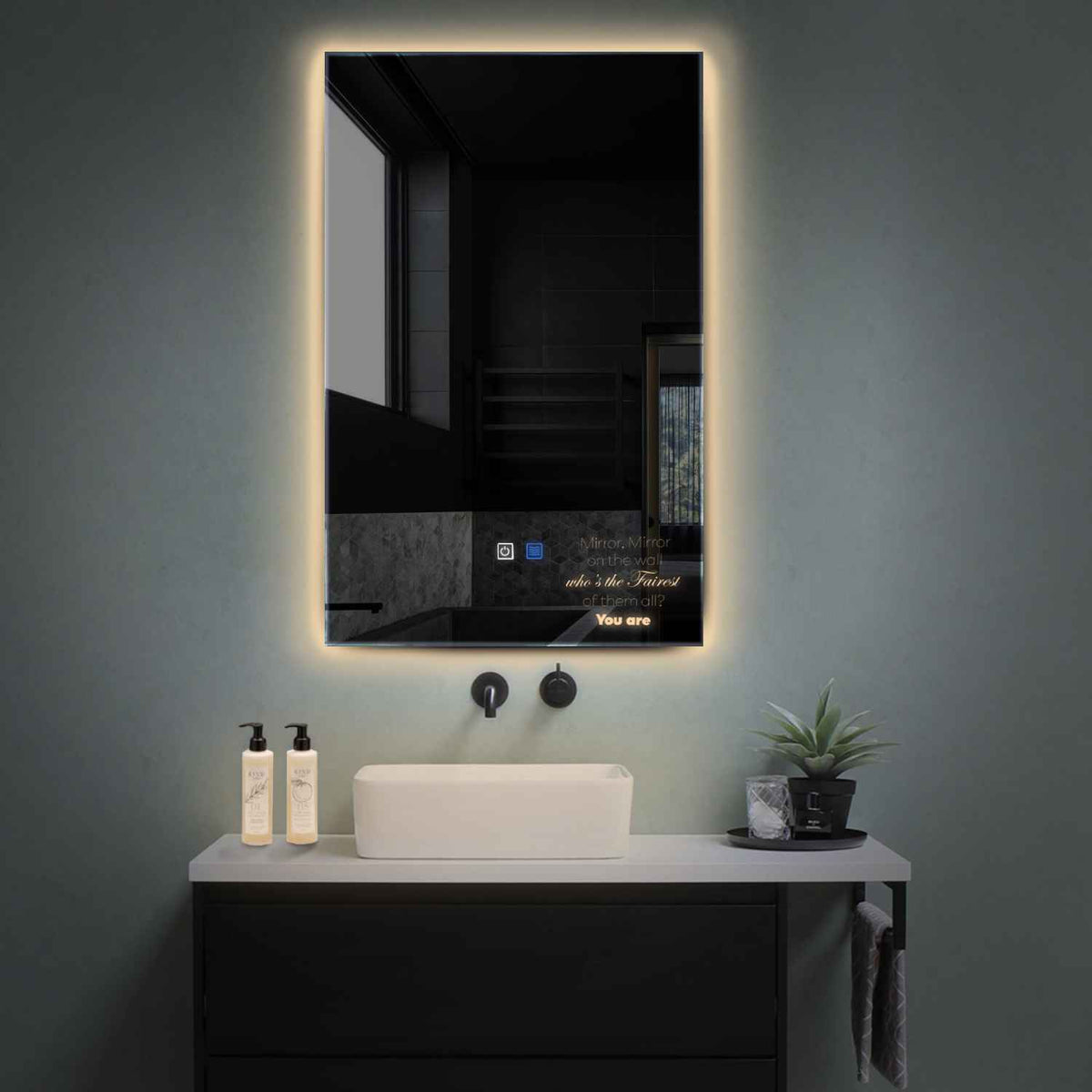 Miroir LED Vertical | boutons tactiles | Fonction Anti-Buée | Lumière Blanche Chaude - Reyze Série Motivated Modèle 4