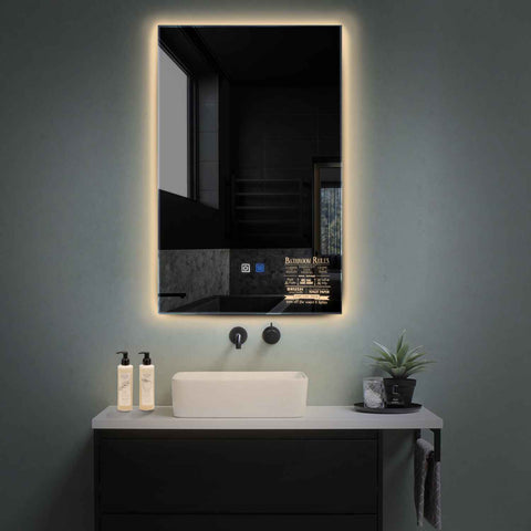 Miroir LED Vertical | boutons tactiles | Fonction Anti-Buée | Lumière Blanche Chaude - Reyze Série Motivated Modèle 5