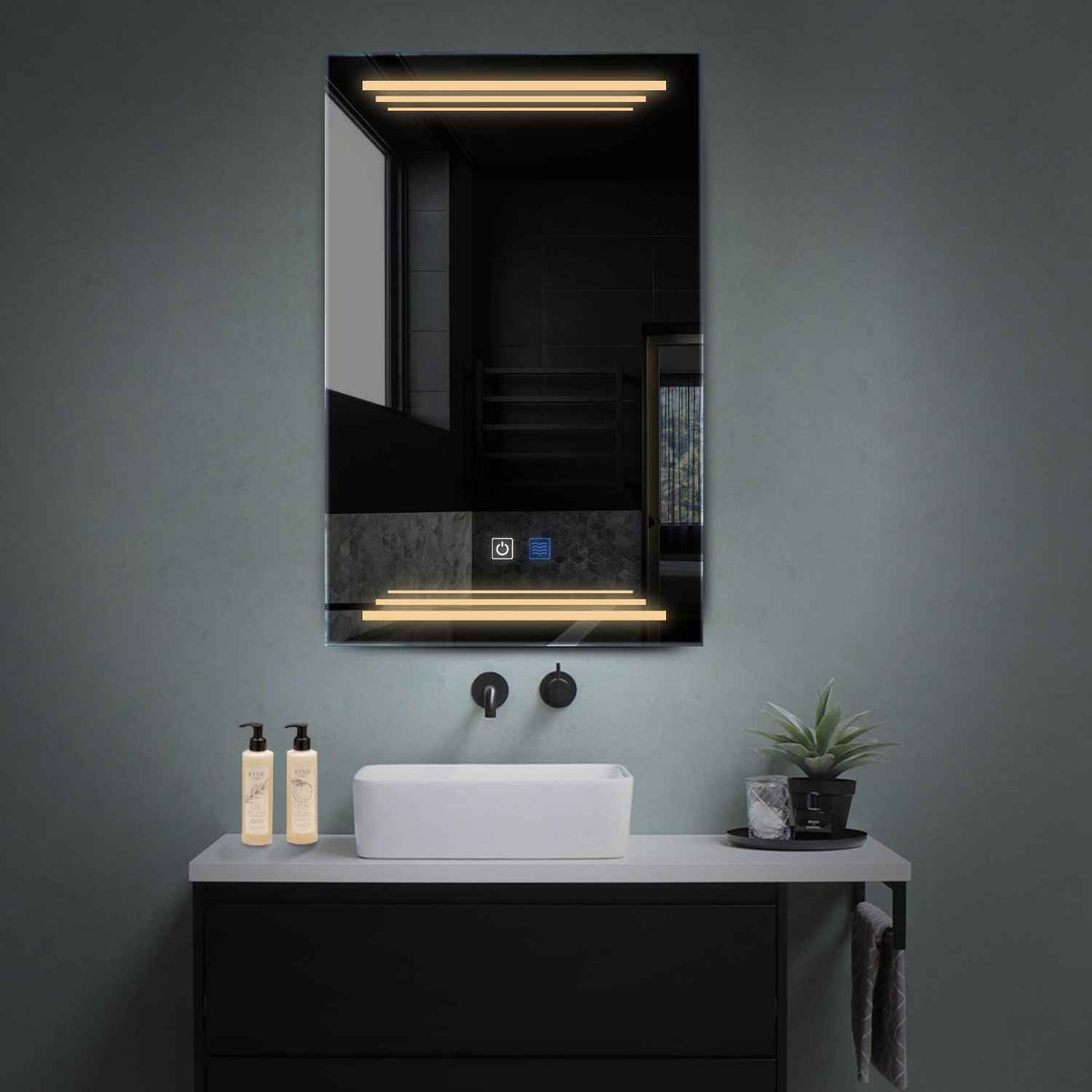 Miroir LED Vertical | boutons tactiles | Fonction Anti-Buée | Lumière Blanche Chaude - Reyze Série Salono Modèle 7