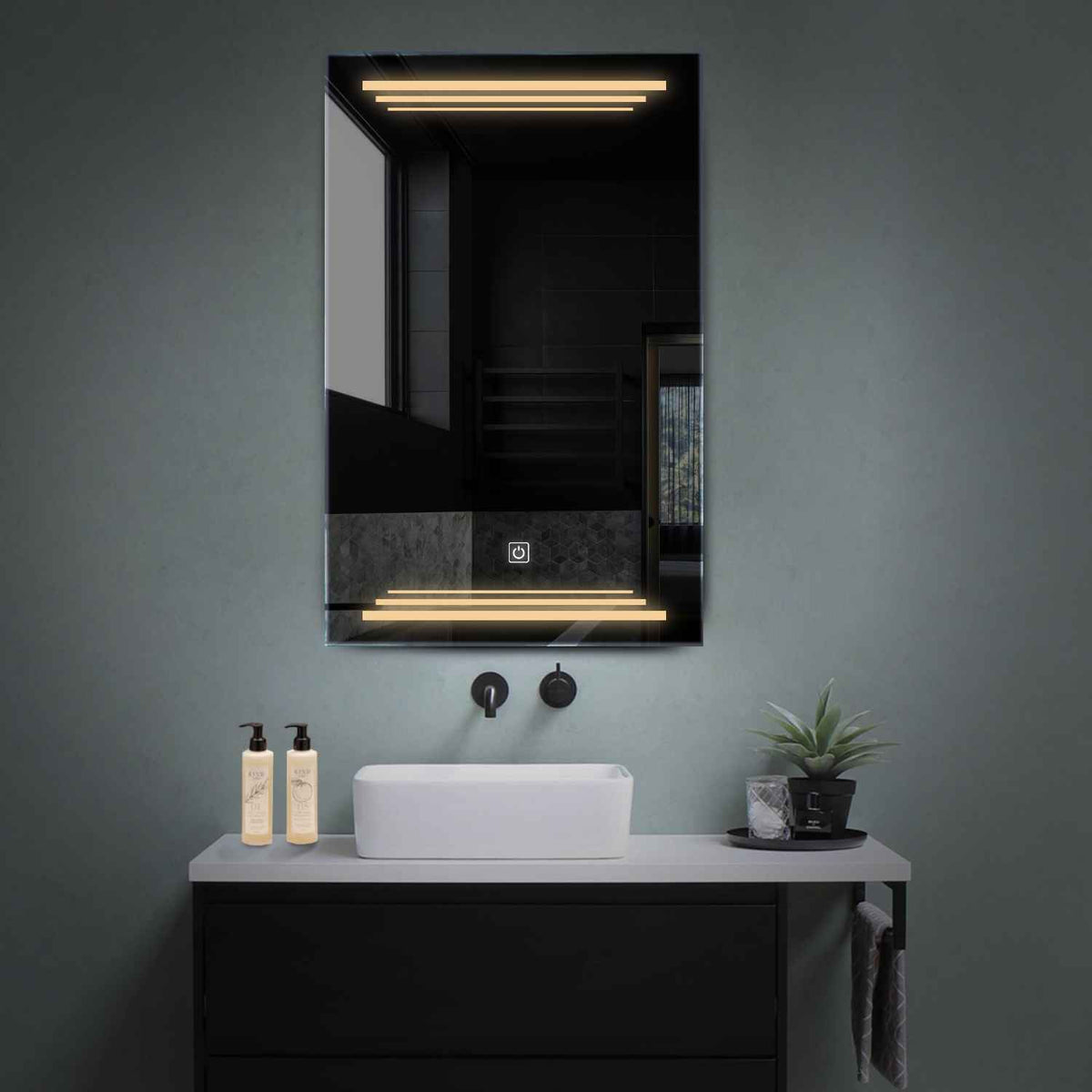 Miroir LED Vertical | Bouton Tactile | Lumière Blanche Chaude - Reyze Série Salono Modèle 7