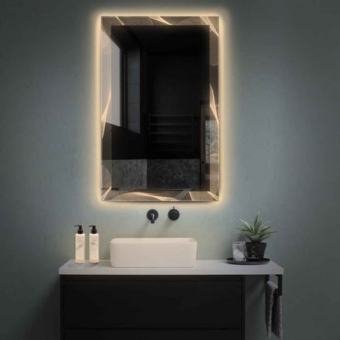 Miroir LED Vertical | Sans Boutons Tactiles | Lumière Blanche Chaude - Reyze Série Simetria Modèle 2
