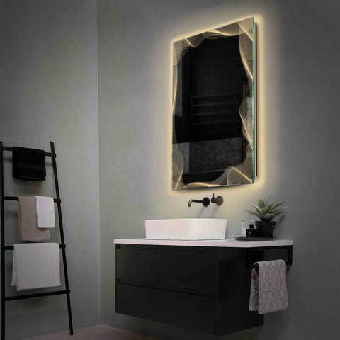 Miroir LED Vertical | Sans Boutons Tactiles | Lumière Blanche Chaude - Reyze Série Simetria Modèle 3