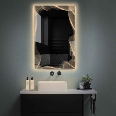 Miroir LED Vertical | Sans Boutons Tactiles | Lumière Blanche Chaude - Reyze Série Simetria Modèle 3