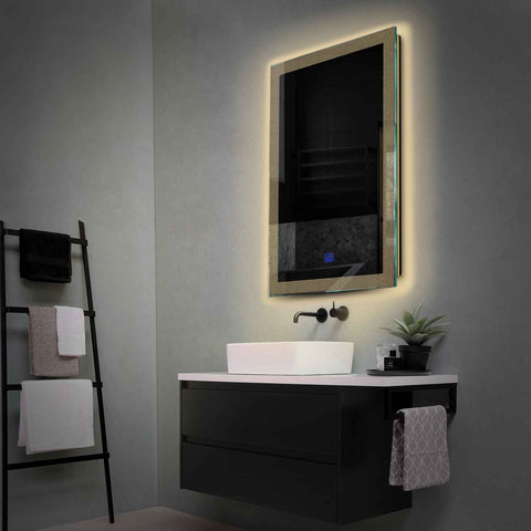 Miroir LED Vertical | Bouton Tactile | Lumière Blanche Chaude - Reyze Série Simetria Modèle 4