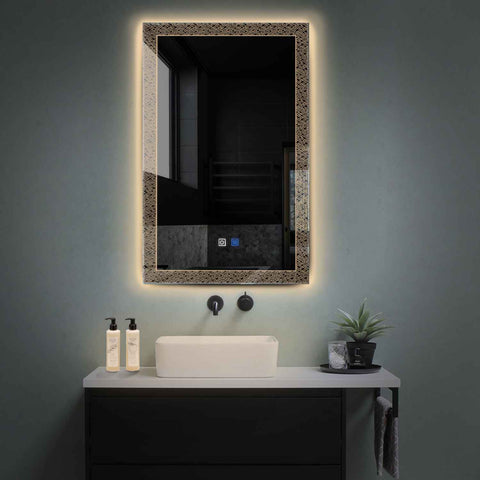 Miroir LED Vertical | boutons tactiles | Fonction Anti-Buée | Lumière Blanche Chaude - Reyze Série Simetria Modèle 5