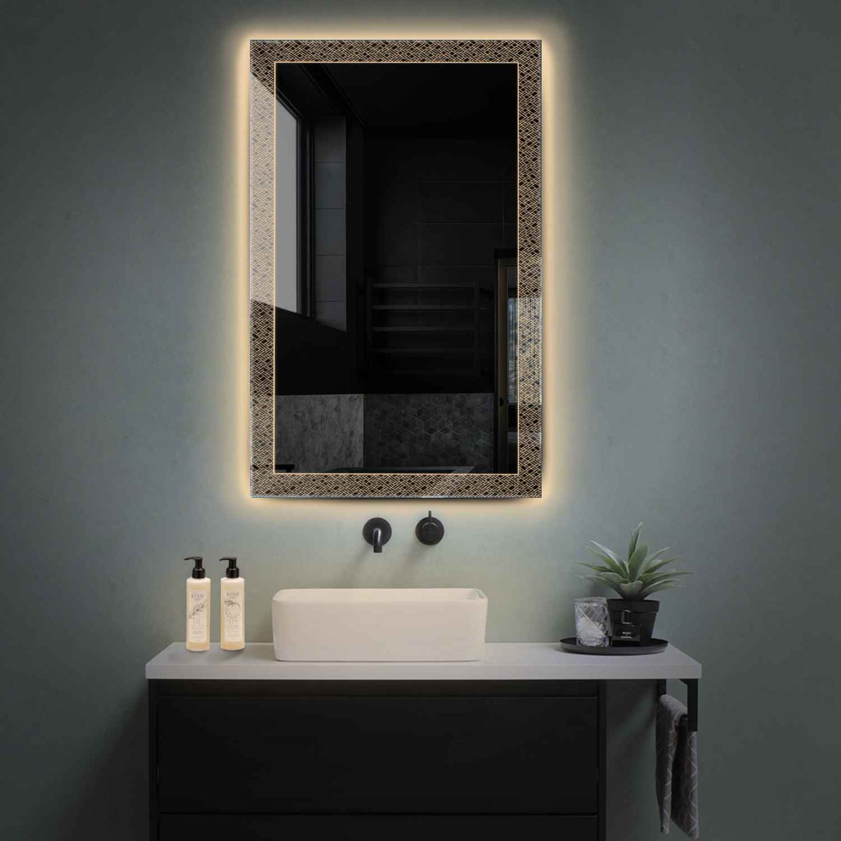 Miroir LED Vertical | Sans Boutons Tactiles | Lumière Blanche Chaude - Reyze Série Simetria Modèle 5