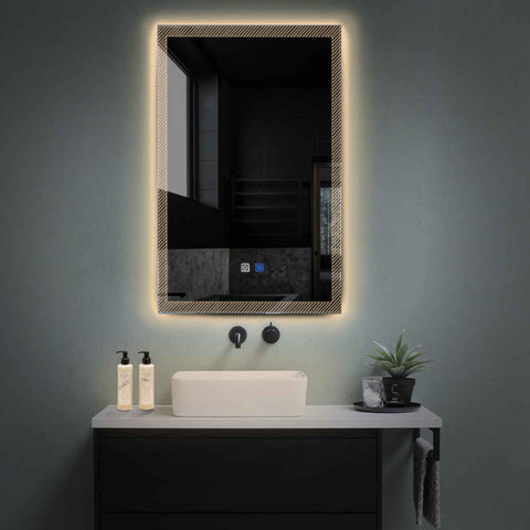 Miroir LED Vertical | boutons tactiles | Fonction Anti-Buée | Lumière Blanche Chaude - Reyze Série Simetria Modèle 7