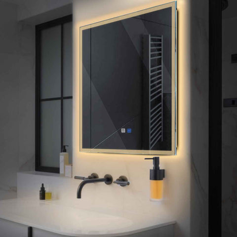 Miroir LED Carré | boutons tactiles | Fonction Anti-Buée | Lumière Blanche Chaude - Reyze Série Edge Modèle 1