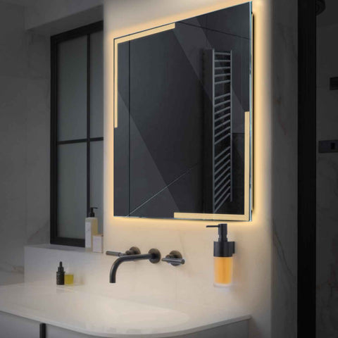 Miroir LED Carré | Sans Boutons Tactiles | Lumière Blanche Chaude - Reyze Série Edge Modèle 2