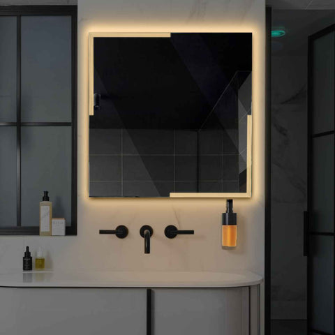 Miroir LED Carré | Sans Boutons Tactiles | Lumière Blanche Chaude - Reyze Série Edge Modèle 2