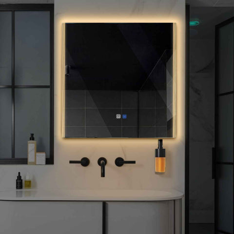 Miroir LED Carré | boutons tactiles | Fonction Anti-Buée | Lumière Blanche Chaude - Reyze Série Edge Modèle 7