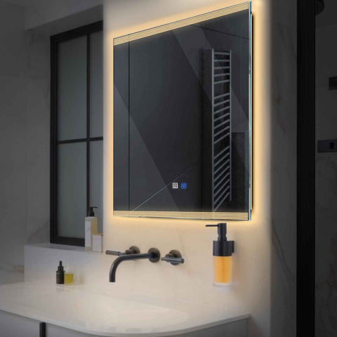 Miroir LED Carré | boutons tactiles | Fonction Anti-Buée | Lumière Blanche Chaude - Reyze Série Edge Modèle 8