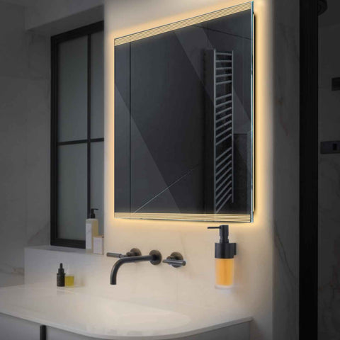 Miroir LED Carré | Sans Boutons Tactiles | Lumière Blanche Chaude - Reyze Série Edge Modèle 8