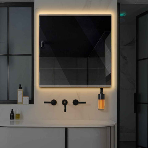 Miroir LED Carré | Sans Boutons Tactiles | Lumière Blanche Chaude - Reyze Série Edge Modèle 8