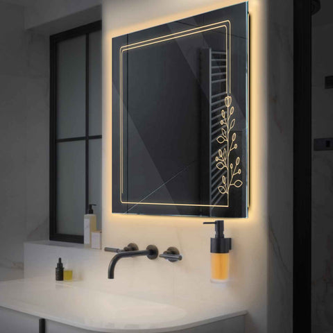 Miroir LED Carré | Sans Boutons Tactiles | Lumière Blanche Chaude - Reyze Série Good Vibes Modèle 3