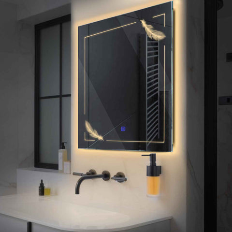 Miroir LED Carré | Bouton Tactile | Lumière Blanche Chaude - Reyze Série Good Vibes Modèle 2
