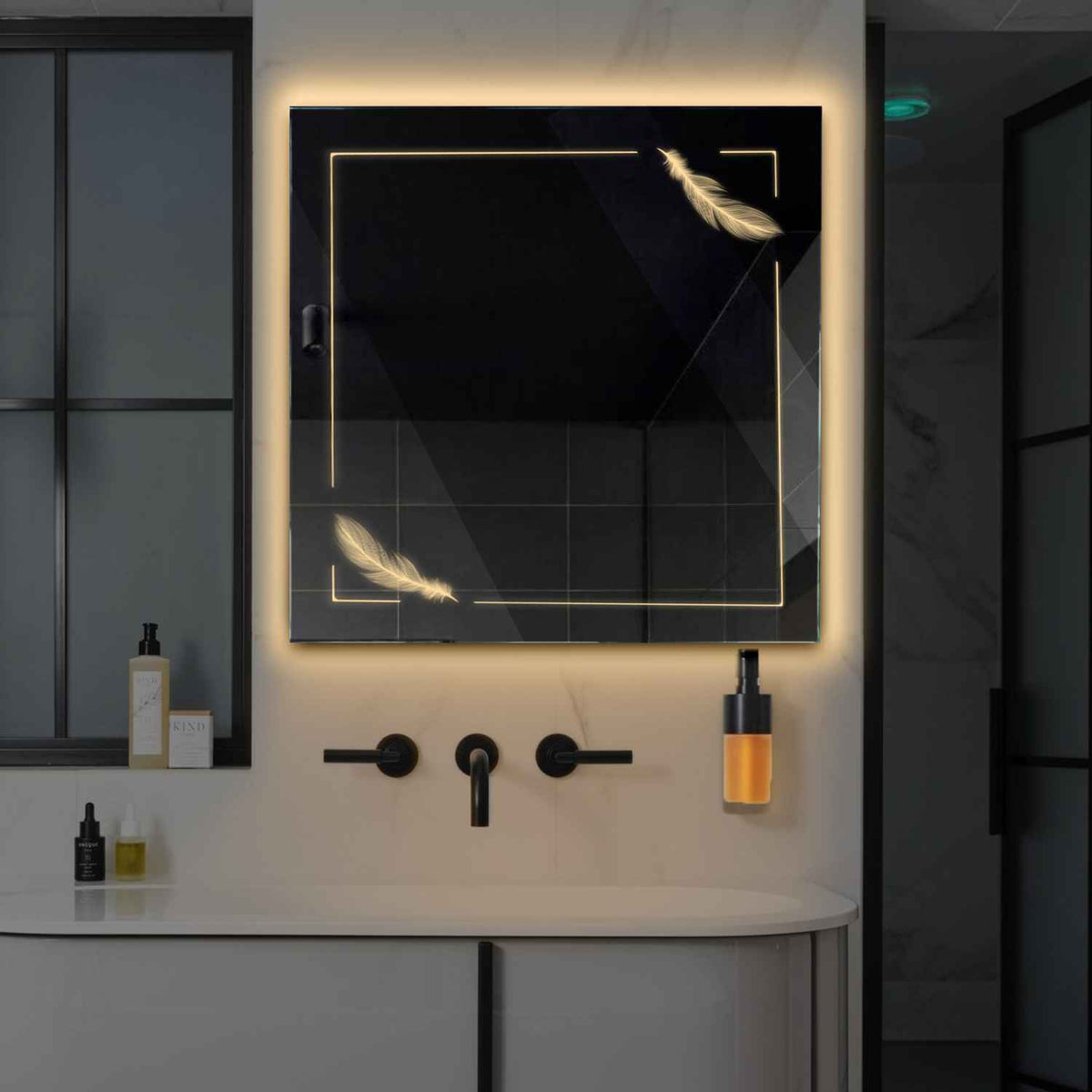 Miroir LED Carré | Sans Boutons Tactiles | Lumière Blanche Chaude - Reyze Série Good Vibes Modèle 2