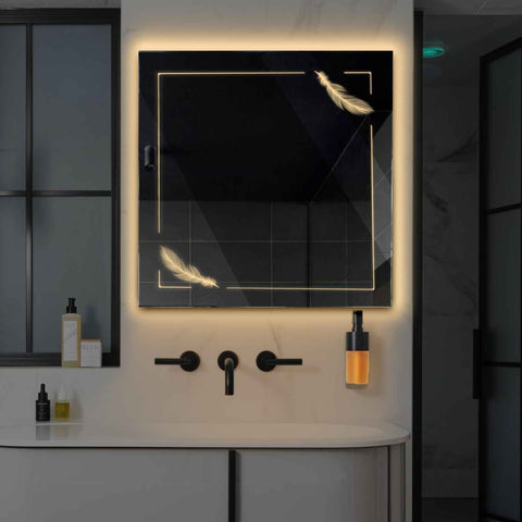 Miroir LED Carré | Sans Boutons Tactiles | Lumière Blanche Chaude - Reyze Série Good Vibes Modèle 2