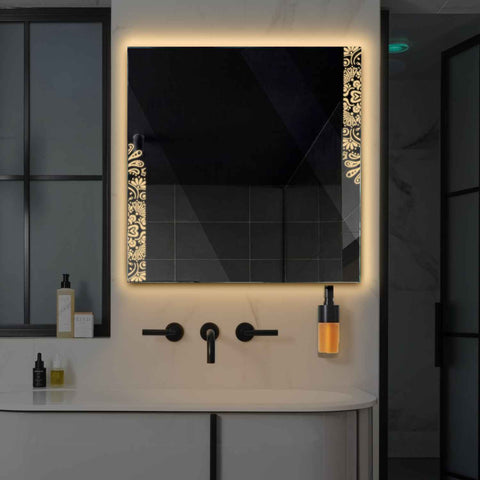 Miroir LED Carré | Sans Boutons Tactiles | Lumière Blanche Chaude - Reyze Série Good Vibes Modèle 4