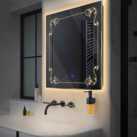 Miroir LED Carré | Bouton Tactile | Lumière Blanche Chaude - Reyze Série Good Vibes Modèle 5