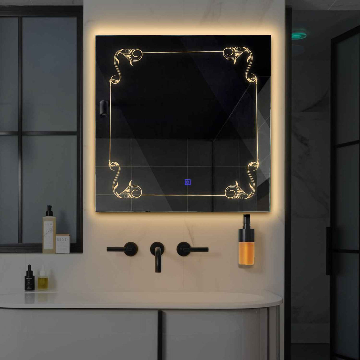 Miroir LED Carré | Bouton Tactile | Lumière Blanche Chaude - Reyze Série Good Vibes Modèle 5
