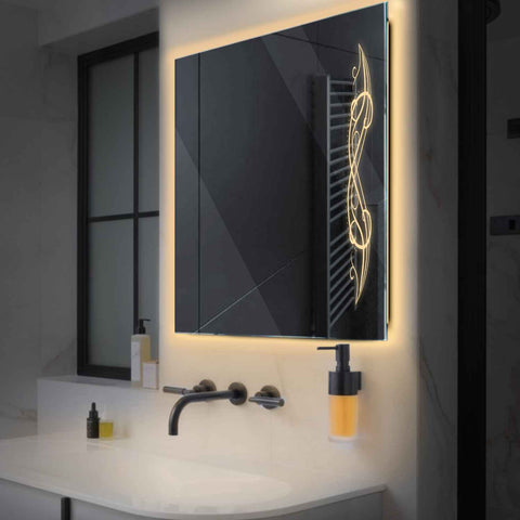 Miroir LED Carré | Sans Boutons Tactiles | Lumière Blanche Chaude - Reyze Série Good Vibes Modèle 6