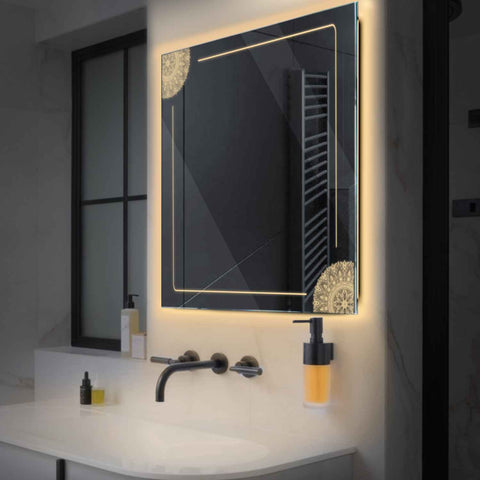 Miroir LED Carré | Sans Boutons Tactiles | Lumière Blanche Chaude - Reyze Série Good Vibes Modèle 7