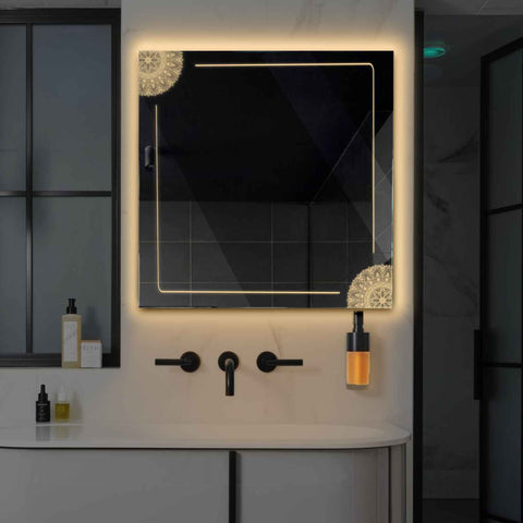 Miroir LED Carré | Sans Boutons Tactiles | Lumière Blanche Chaude - Reyze Série Good Vibes Modèle 7