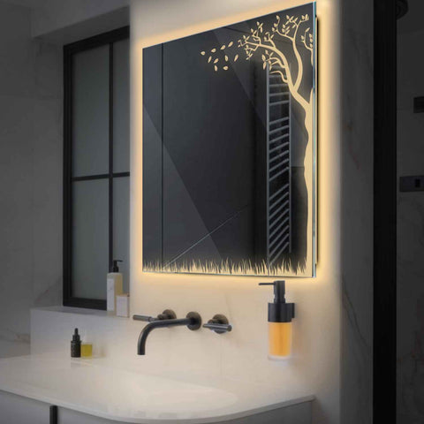 Miroir LED Carré | Sans Boutons Tactiles | Lumière Blanche Chaude - Reyze Série Good Vibes Modèle 8