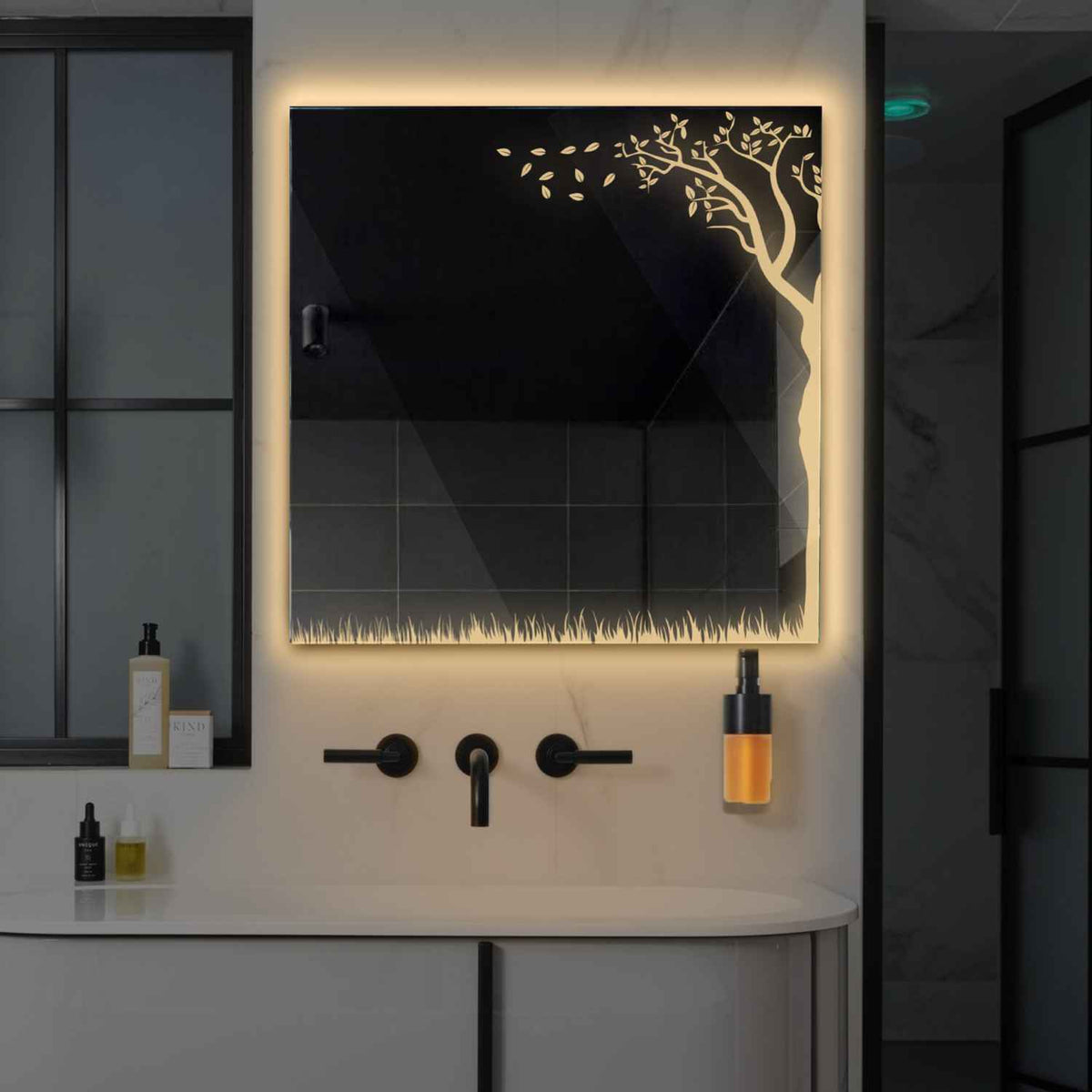 Miroir LED Carré | Sans Boutons Tactiles | Lumière Blanche Chaude - Reyze Série Good Vibes Modèle 8