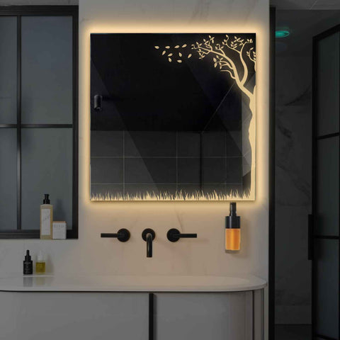 Miroir LED Carré | Sans Boutons Tactiles | Lumière Blanche Chaude - Reyze Série Good Vibes Modèle 8